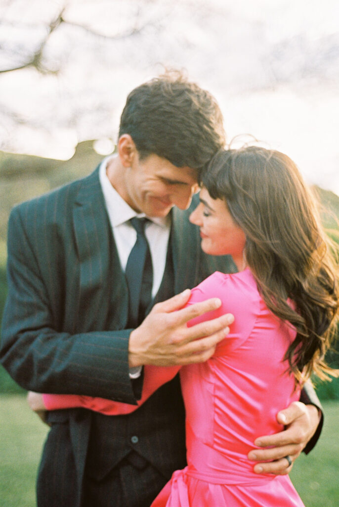 Couple celebrating their destination wedding surrounded by Mediterranean scenery