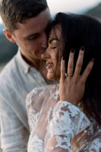 Intimate close-up of a couple during their wedding celebration in Spain