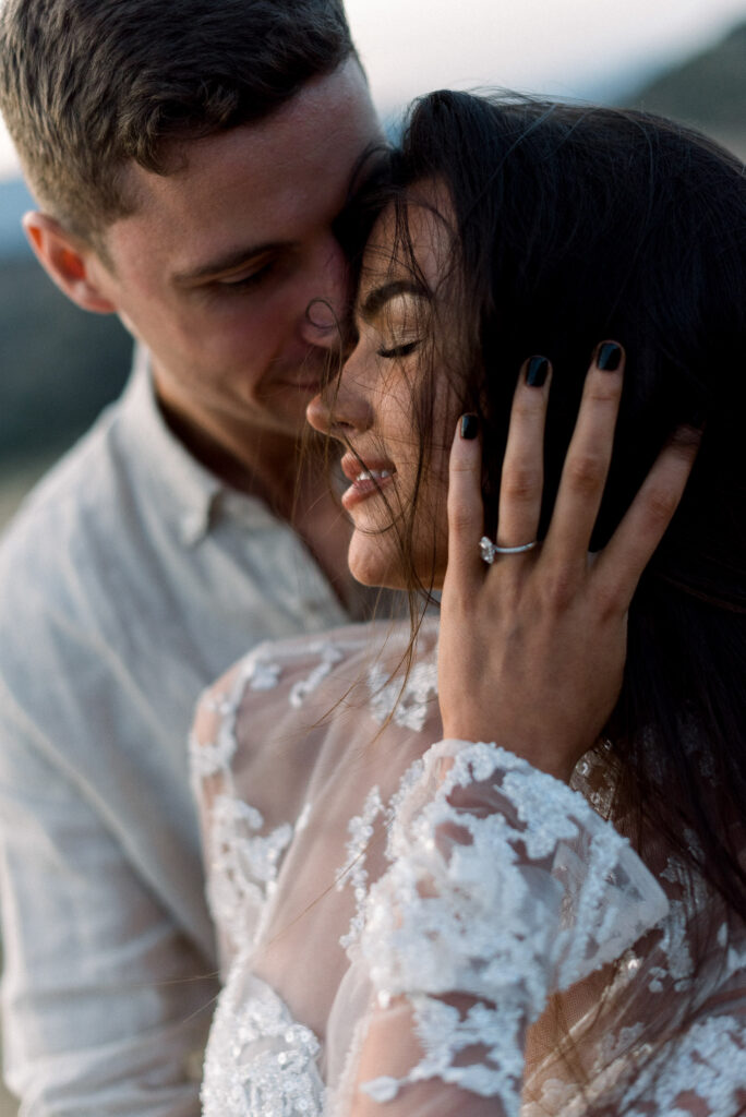 Intimate close-up of a couple during their wedding celebration in Spain