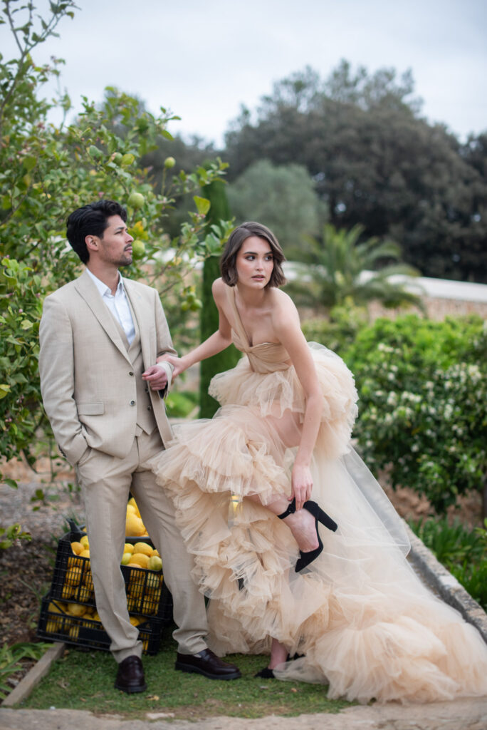 Elegant bride in her wedding dress at a destination wedding in Menorca