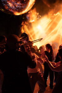 Live musicians and guests dancing at a wedding party in Marbella